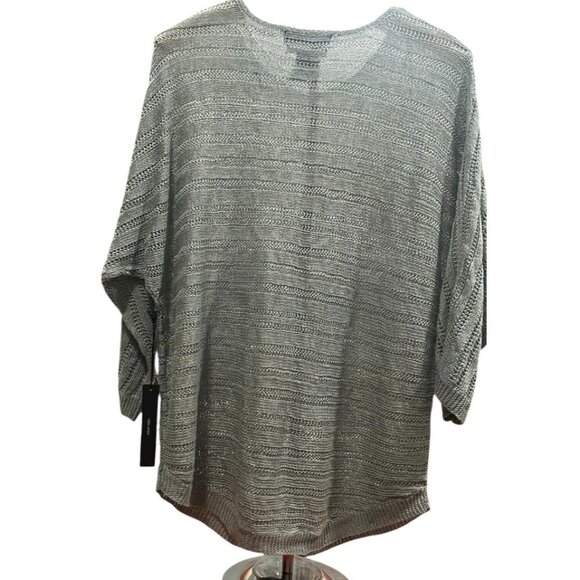 Tahari Gray Linen Crewneck Sweater | Size M Lightweight Top | Summer to Fall - Picture 3 of 13